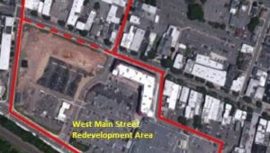 Map showing an outline of the West Main Street area