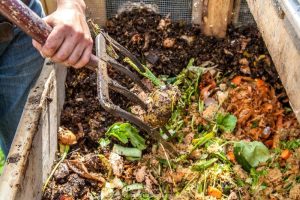 Someone shoveling compostable materials