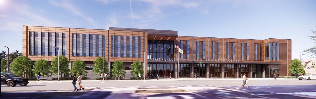 Rendering of the new building, looking east