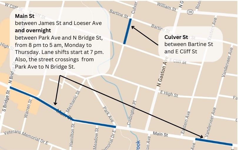 map showing the streets where construction is happening