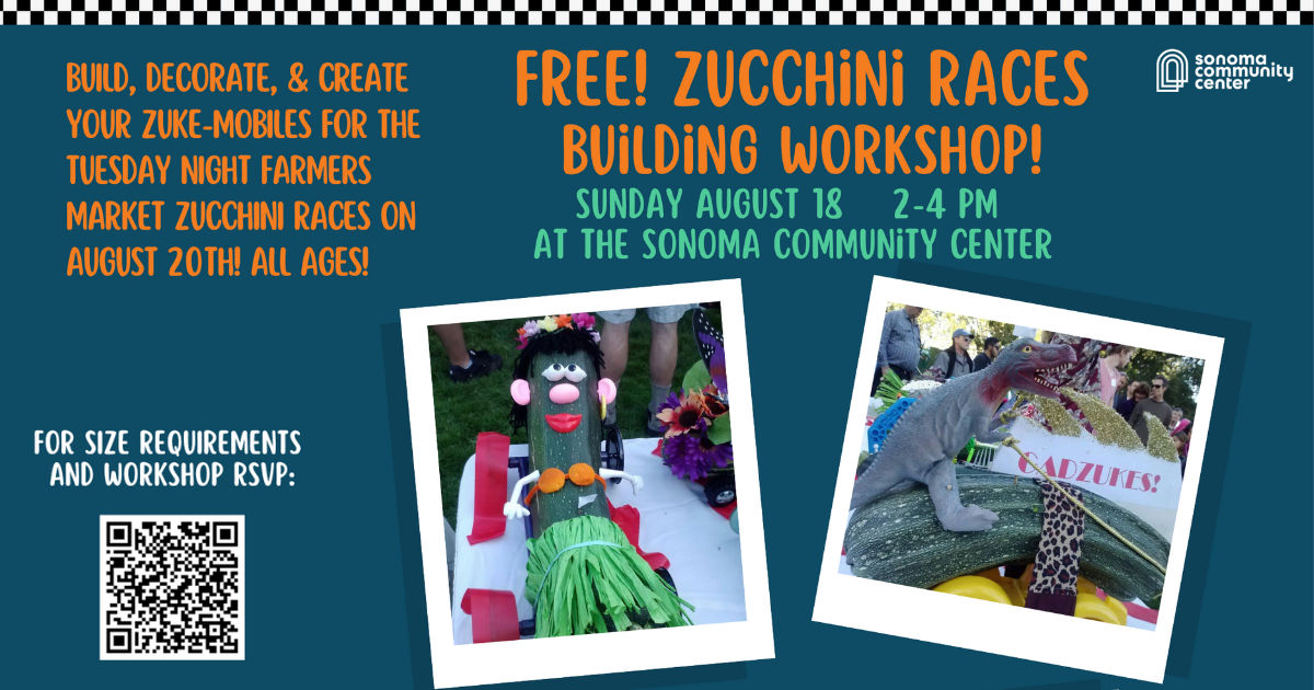 Graphic with photos of zucchini's with wheels and decorated.