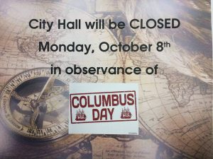 City Offices Closed for Columbus Day