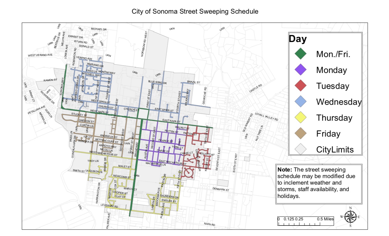 Street Sweeping Schedule City of Sonoma