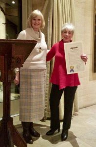 Supervisor Gorin (left) Presents a Proclamation to Karen Collins (right)