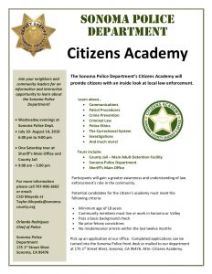 Sonoma Police Department Citizens Academy Now Accepting Applications