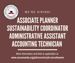 WE'RE HIRING, Associate Planner, Sustainability Coordinator, Administrative Assistant, Accounting Technician