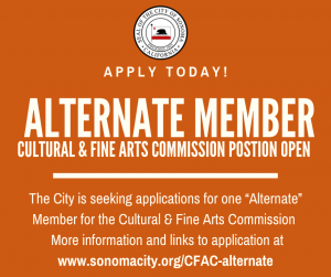 application period open for one alternate member of the cultural and fine arts commission