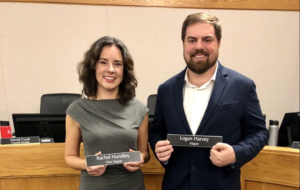 New Mayor Logan Harvey (right) and New Vice Mayor Rachel Hundley (left)