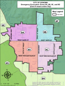 City of Sonoma Evacuation Zones, Map and Legend