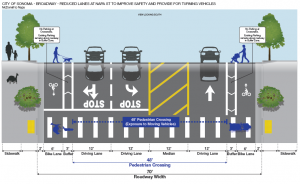 Broadway - Reduced lanes at Napa St to improve safety and provide for turning vehicles