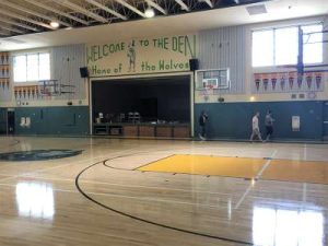 Indoor basketball court at Altimira Middle School.