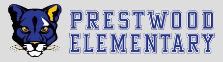 Logo with cartoon panther that says Prestwood Elementary.