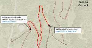 Cropped section of map showing trail closure area