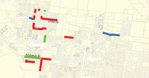 Portion of map showing where slurry seal work will happen.