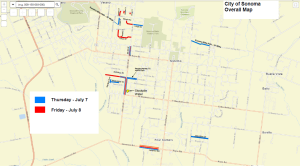 Street map with segments of roads hilighted.