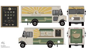 A food truck with a mock up of design.