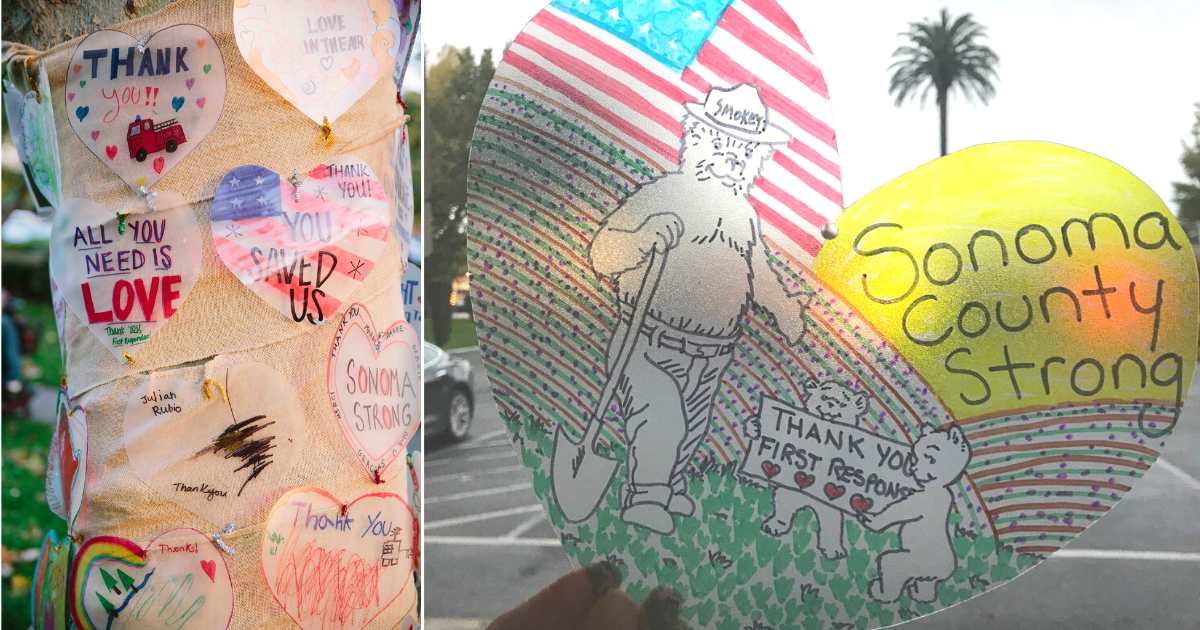 Photos of decorated hearts that were displayed as part of "The Love In The Air” Community Gratitude Heart Art Project in the Sonoma Plaza.