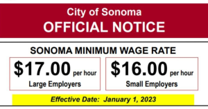 Notice of new sonoma minimum wage rate.