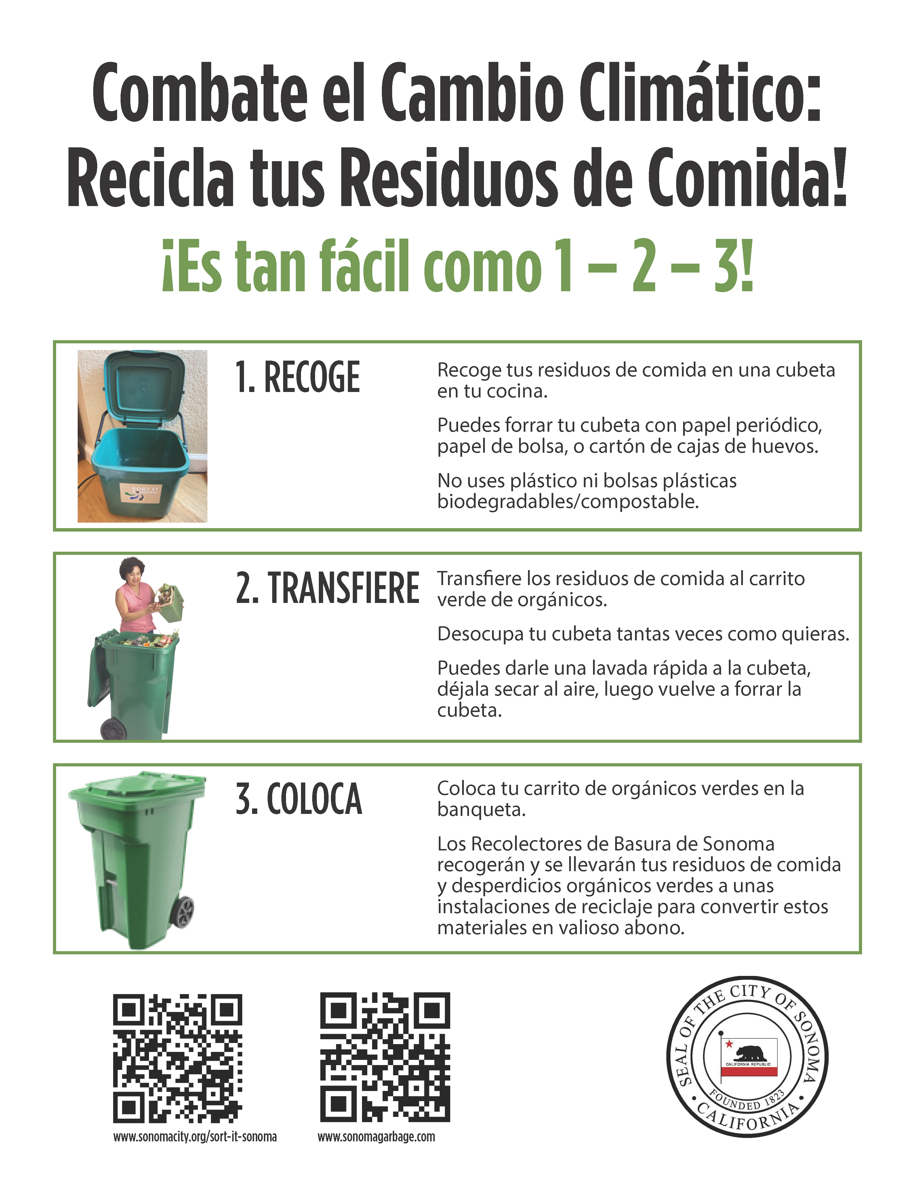 Instructions for compost pail use in Spanish