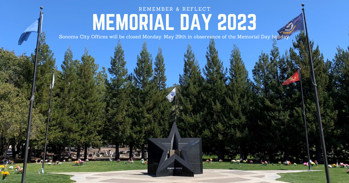 A photo of a star shaped monument framed by flags and with trees in the background.