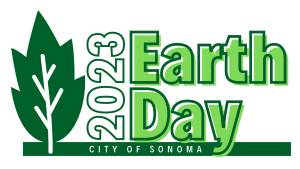 Logo with dark green leaf next to "2023 Earth Day, City of Sonoma"