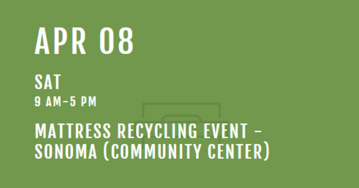 Green graphic with white text promoting a mattress recycling event