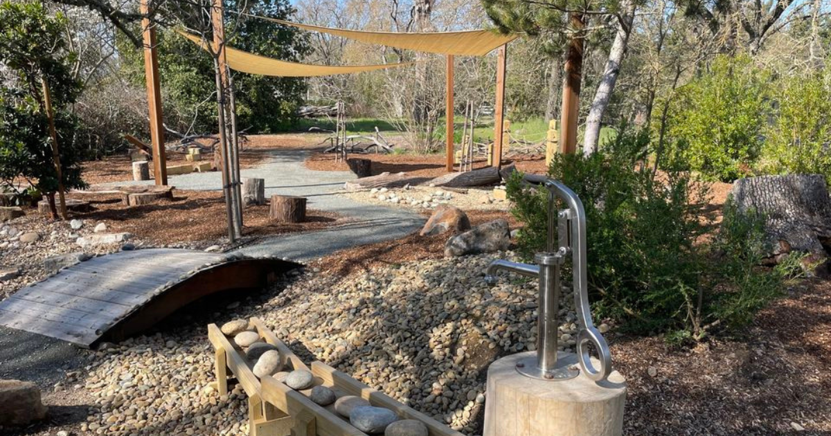 Children's play area made of natural materials.