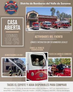 flyer in spanish for the Sonoma Valley Fire District Open House on April 30, 2023