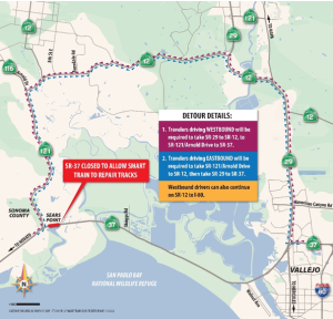 A street map of Hwy 37 showing a location of an upcoming closure.