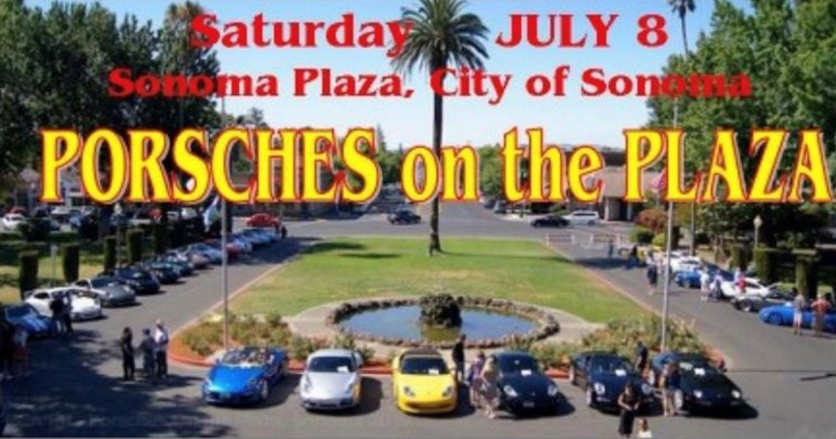 A photo of porches parked in the Sonoma Plaza horseshoe driveway.