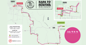Map of race routes and road closures for half marathon and 5K.