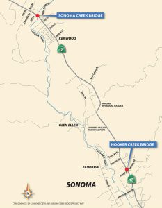 A map showing two bridge projects underway on Highway 12.