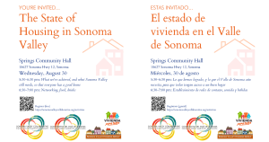 Flyer for the State of Housing in Sonoma Valley forum on August 30th.