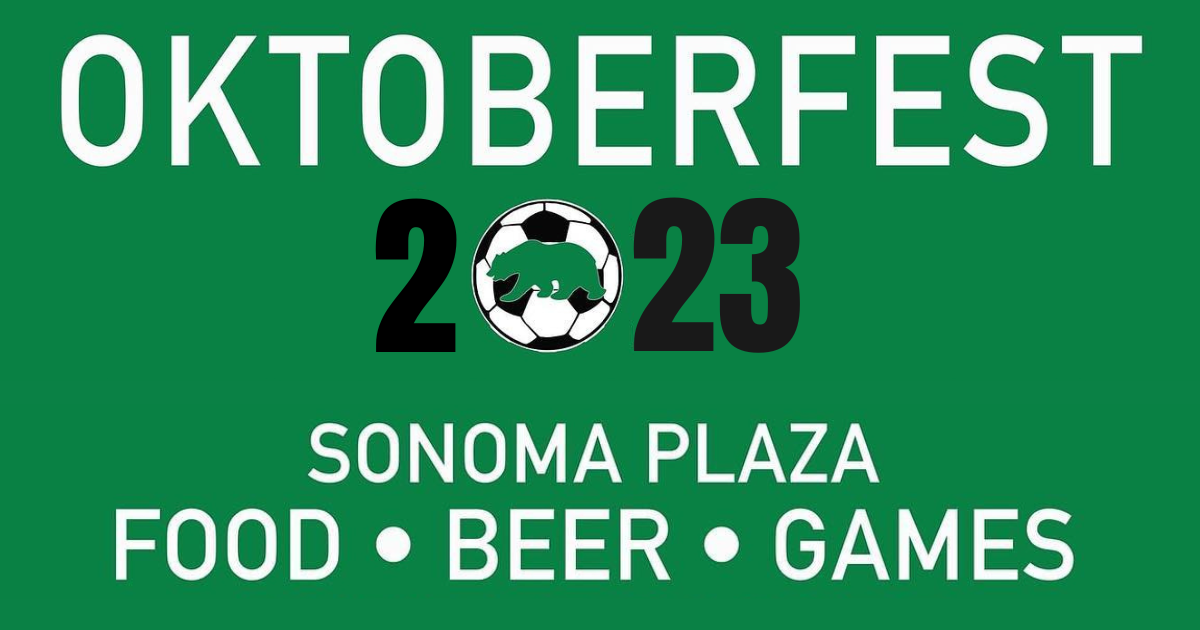 Green graphic with the word "Oktoberfest" at the top and the year 2023 where the zero is a soccer ball.