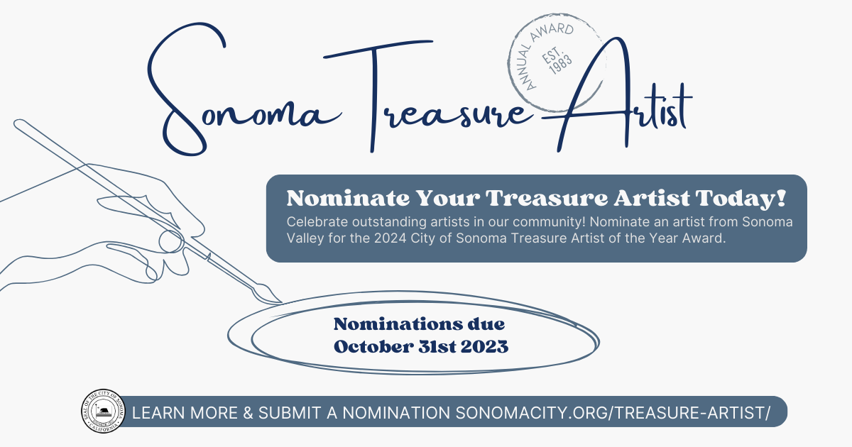 Graphic with Sonoma Treasure Artist logo and information about nominations.