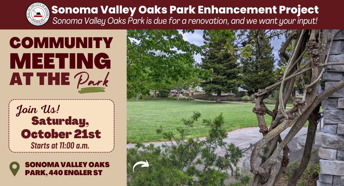 graphic with a photo of a park and information about an onsite community meeting.