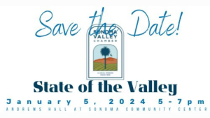 A save the date message with the logo for the Sonoma Valley Chamber of Commerce.