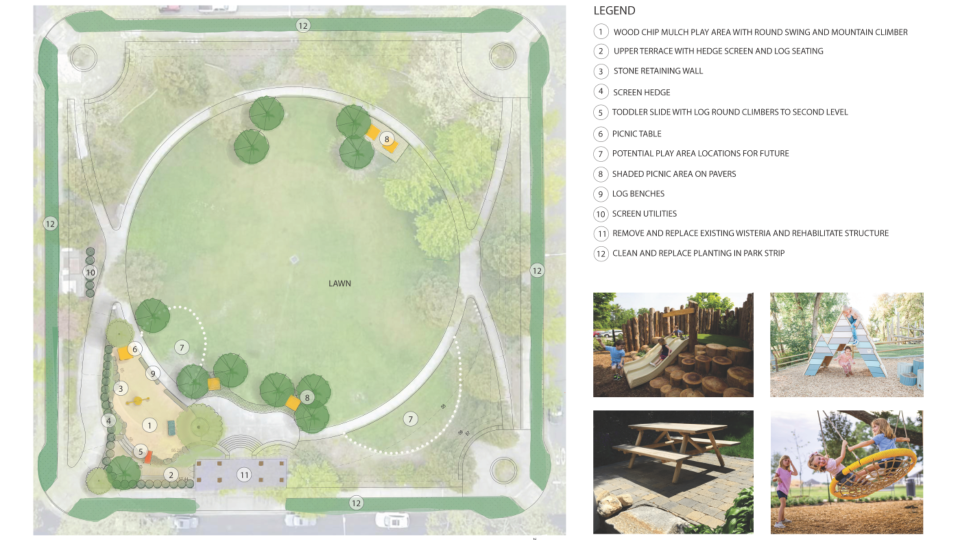 An illustration of an overhead view of a park showing proposed enhancements.