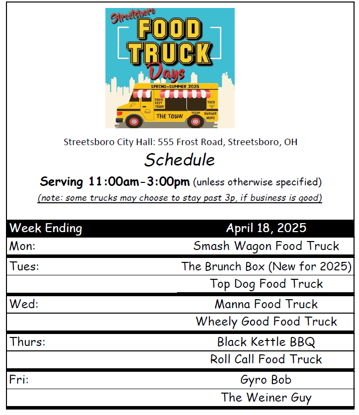 Food truck week of april 14 Food Truck