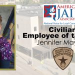 Image of a female nurse with the words Civilian Employee of the Year Jennifer May, RN