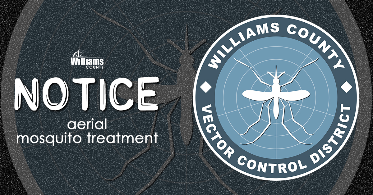 Image with a mosquito and the words NOTICE aerial mosquito control treatment