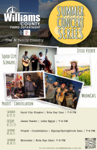 Flyer that says 2025 Williams County Summer Concert Series