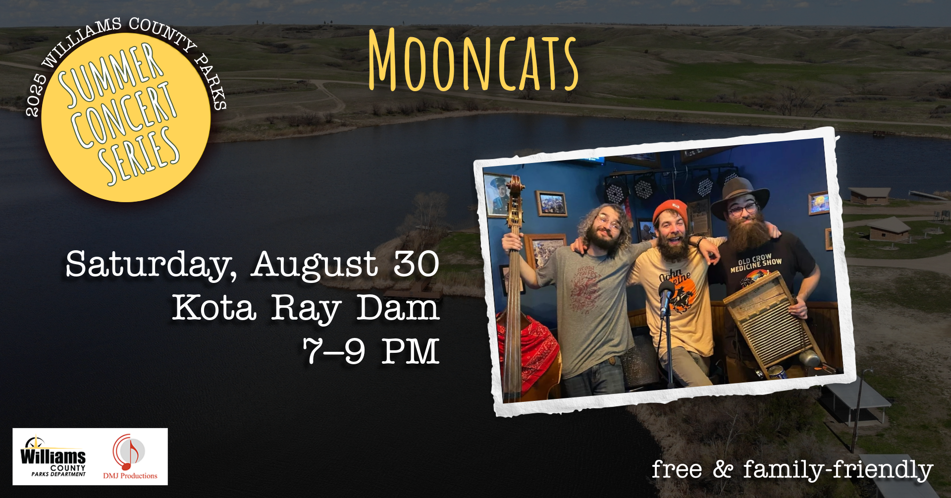 Flyer that tells Mooncats show details for Williams County 2025 Summer Concert Series