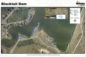 Map of campsites and amenities at Blacktail Dam Campsite