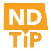 Logo for ND Tip with words and shape of the state of North Dakota