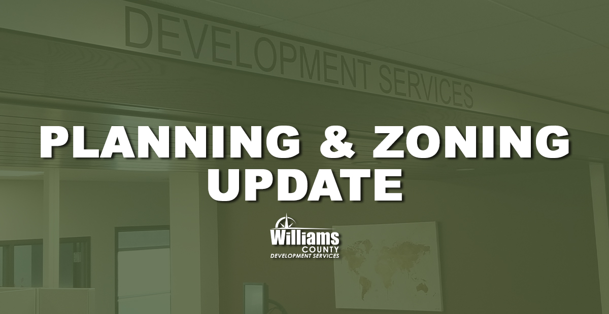 Text over a picture of the Development Services counter saying Planning and Zoning update