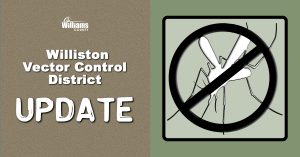 Williston Vector Control District Update with symbol of a mosquito being crossed out