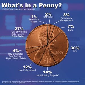 Picture of a penny with a pie graph and words