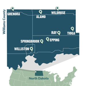 Map of cities in Williams County