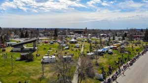 Aerial view of Harmon Park on Band Day 2022